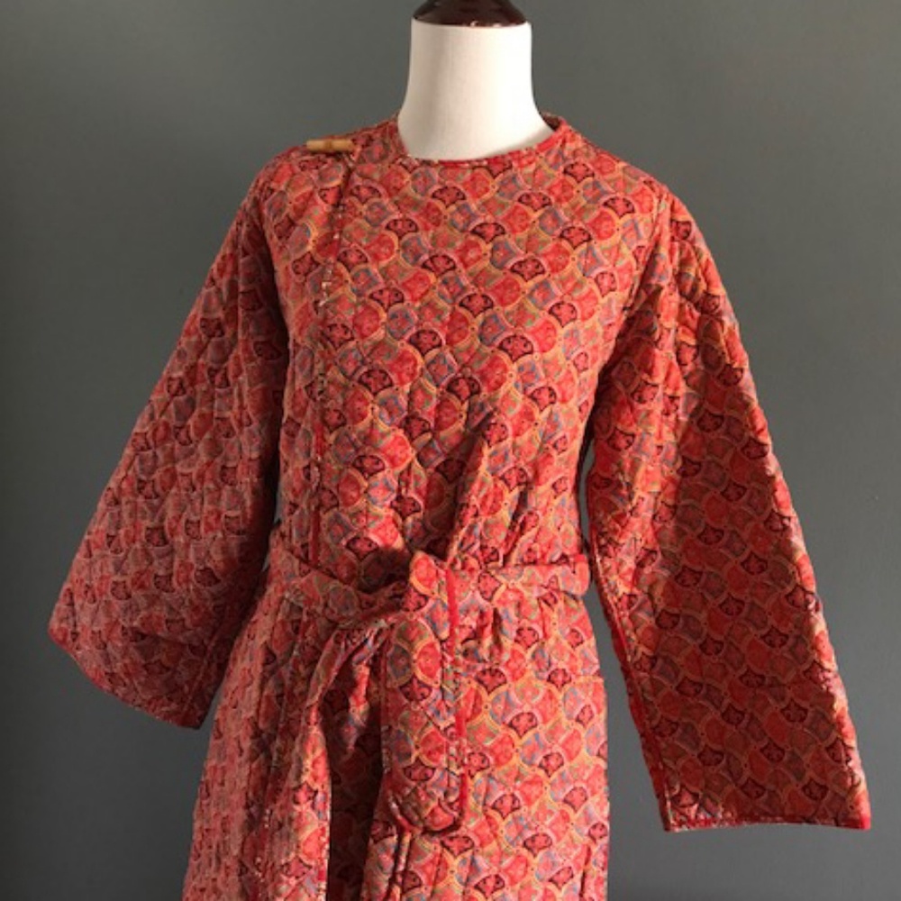 XS-S Vibrant quilted cotton super long cozy ethnic coat
